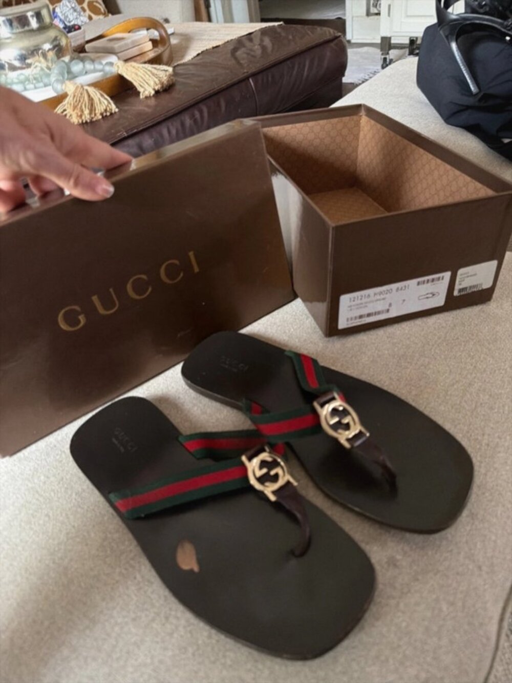 Vintage Gucci Web Thong Sandals Size 7 Interlocking G